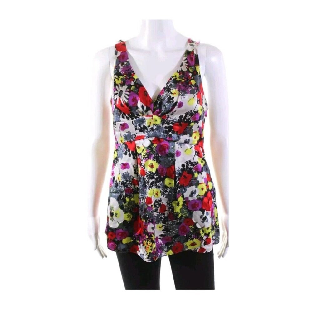 Rebecca Taylor Sleeveless Blouse Top Multicolor Floral Print Size 6 Lined Silk
